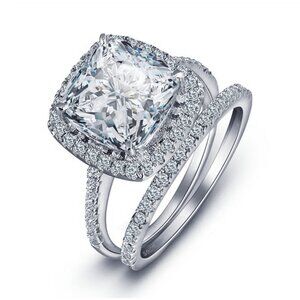 🍁  925 Silver Luxury Princess Cut CZ Wedding Couple Ring, FB16FA1030